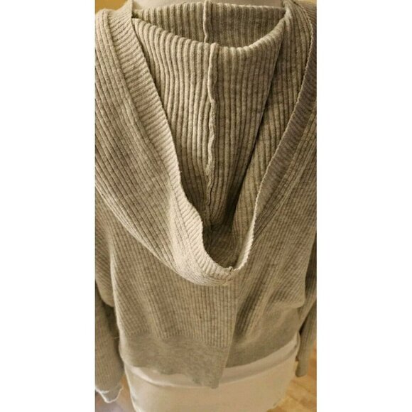 Women's Cropped Soft Ribbed Hoodie Long Sleeve Hooded Sweater Light Grey Size L - Picture 4 of 6